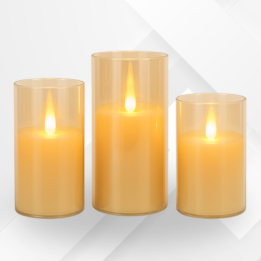 VECTOR ENERGIA | Set x3 candele in Vetro a batterie effetto fiamma con telecomando