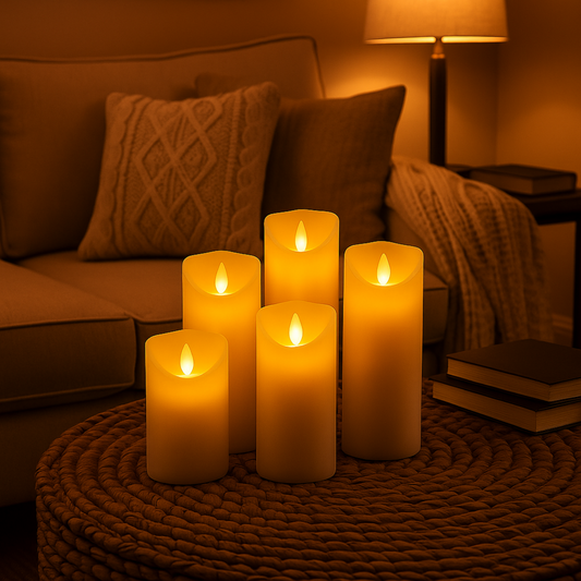VECTOR ENERGIA | Set x5 candele in Vera cera a batterie effetto fiamma con telecomando