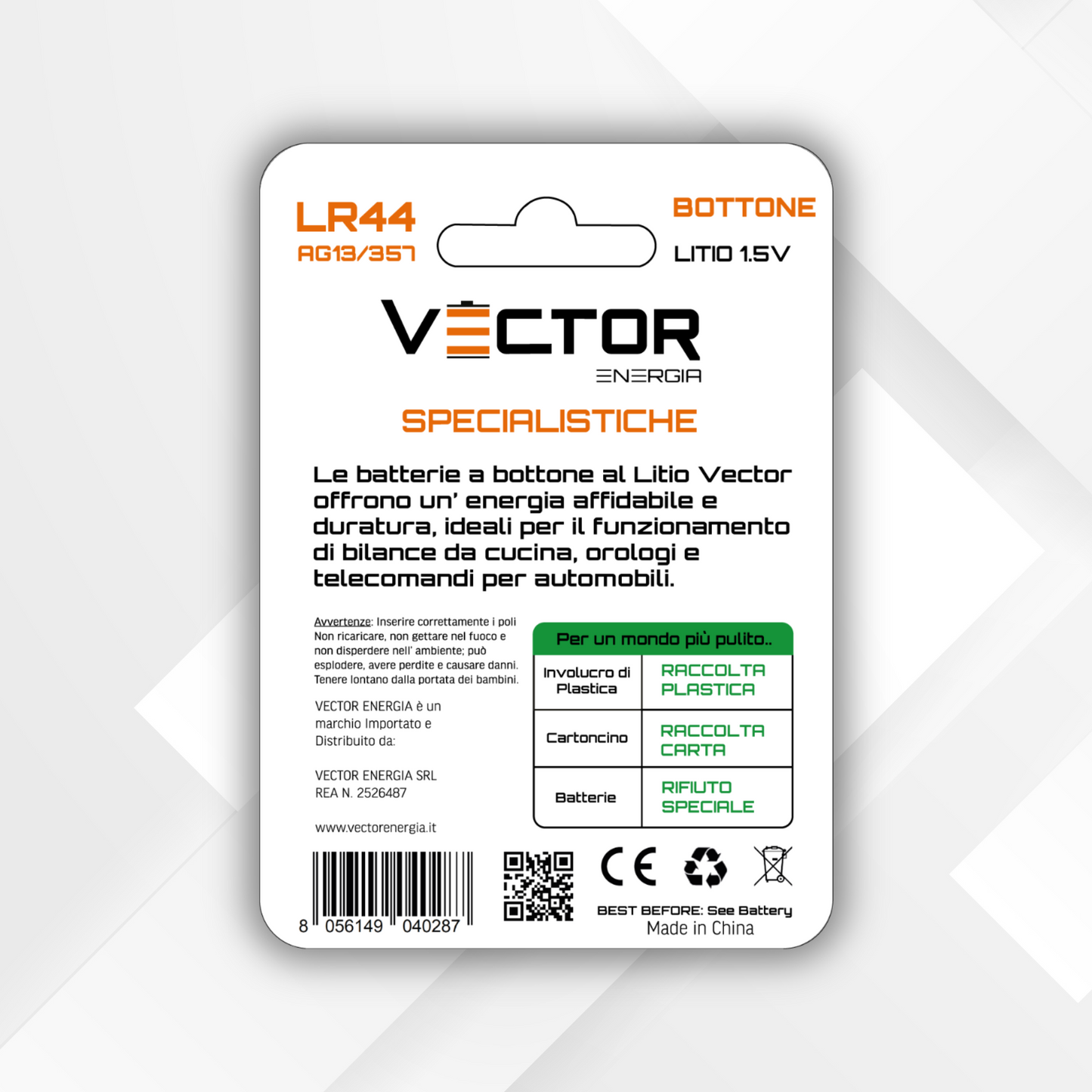 VECTOR ENERGIA | Pile Bottone LR44 Litio 1.5V