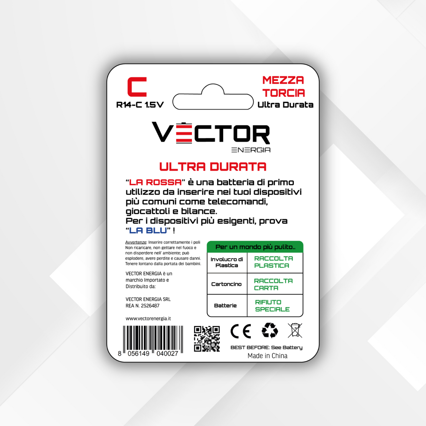 VECTOR ENERGIA | Pile Ultra Durata mezza torcia R14-C