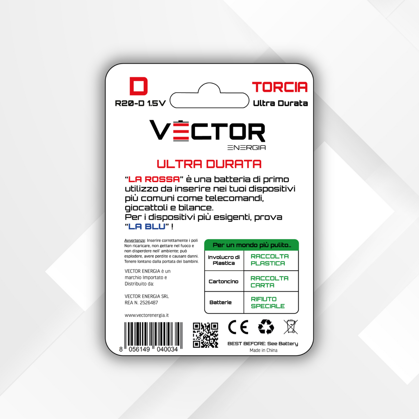VECTOR ENERGIA | Pile Ultra Durata Torcia R20-D